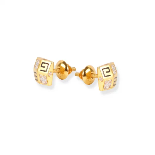 22ct Gold Brushed Finish Stud Earrings with Cubic Zirconia Stones - Image 3