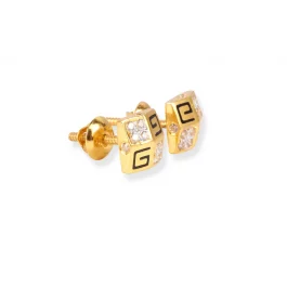 22ct Gold Brushed Finish Stud Earrings with Cubic Zirconia Stones