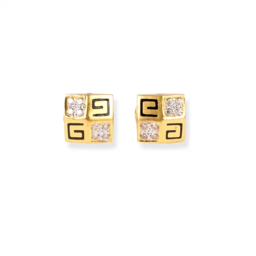 22ct Gold Brushed Finish Stud Earrings with Cubic Zirconia Stones