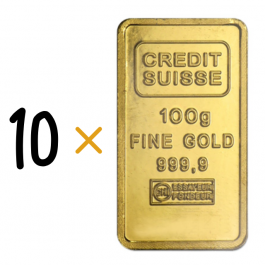 Credit Suisse 100 Gram 24 Carat Gold Bars – Set of 10 (1 Kilogram Total)