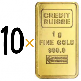 Credit Suisse 1 Gram 24 Carat Gold Bars – Set of 10 (Total 10 Grams)