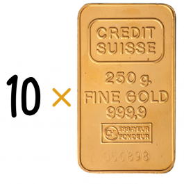 Credit Suisse 250 Gram 24 Carat Gold Bars – Set of 10 (Total 2500 Grams)