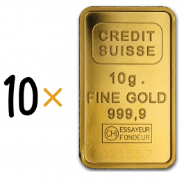 Credit Suisse 10 Gram 24 Carat Gold Bars – Set of 10 (Total 100 Grams)
