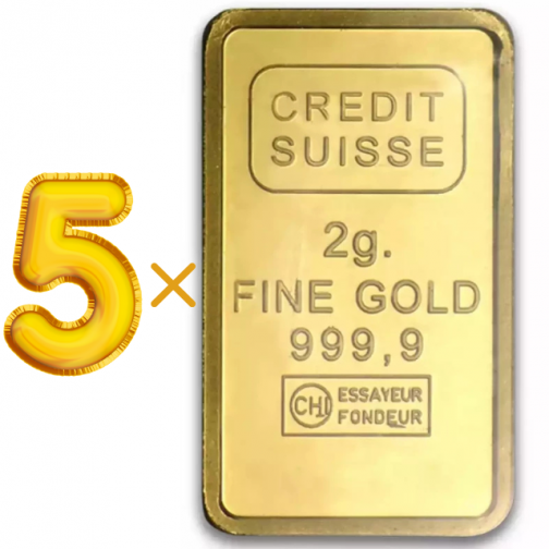 Credit Suisse 2 Gram 24 Carat Gold Bars – Set of 5 (Total 10 Grams)