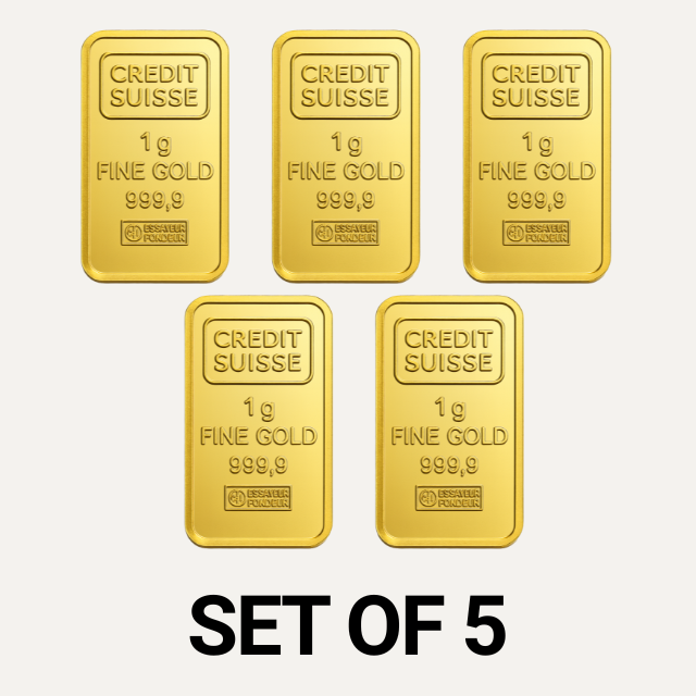 Credit Suisse 1 Gram 24 Carat Gold Bars – Set of 5 (Total 5 Grams)