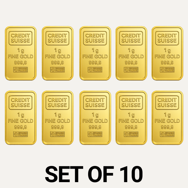 Credit Suisse 1 Gram 24 Carat Gold Bars – Set of 10 (Total 10 Grams)