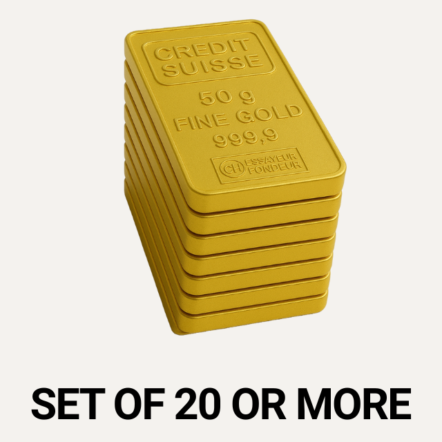 Credit Suisse 50 Gram 24 Carat Gold Bars – Set of 20 (1 Kilogram Total)