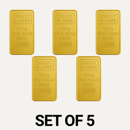 Credit Suisse 100 Gram 24 Carat Gold Bars – Set of 5 (500 Grams Total)