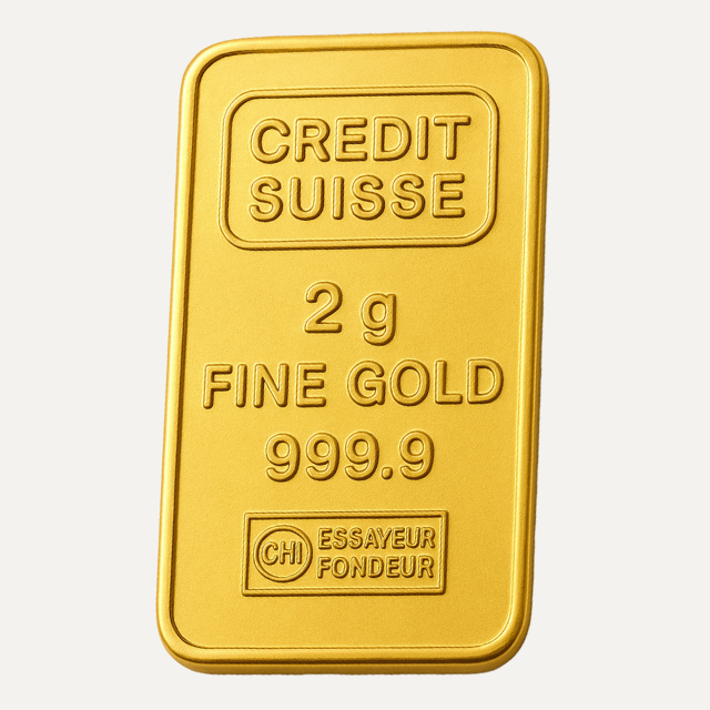 Credit Suisse 2 Gram 24 Carat Gold Bar – .9999 Fine Gold