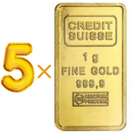 Credit Suisse 1 Gram 24 Carat Gold Bars – Set of 5 (Total 5 Grams)