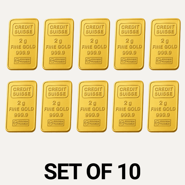 Credit Suisse 2 Gram 24 Carat Gold Bars – Set of 10 (Total 20 Grams)