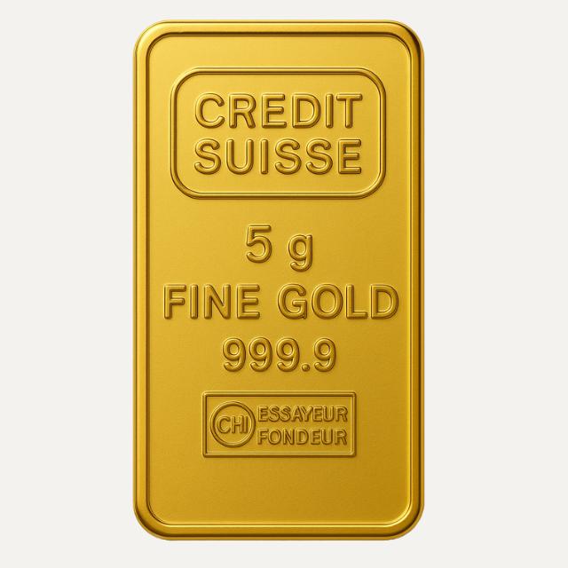 Credit Suisse 5 Gram 24 Carat Gold Bar – .9999 Fine Gold