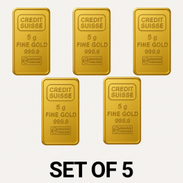 Credit Suisse 5 Gram 24 Carat Gold Bars – Set of 5 (Total 25 Grams)