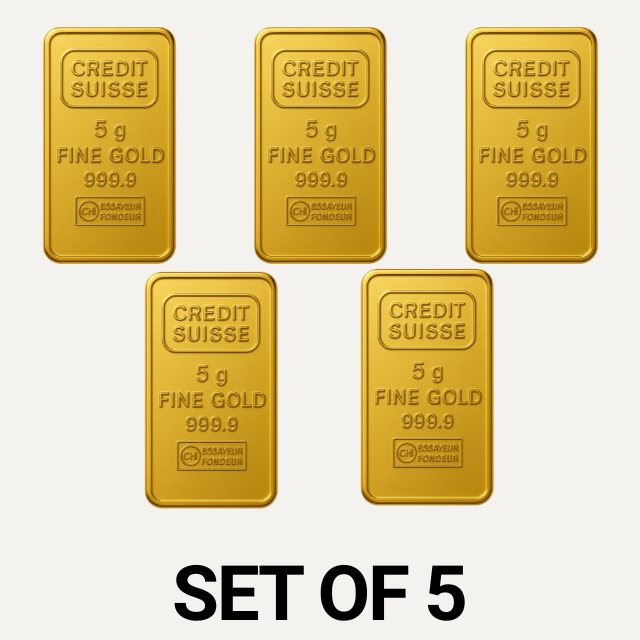Credit Suisse 5 Gram 24 Carat Gold Bars – Set of 10 (Total 50 Grams)