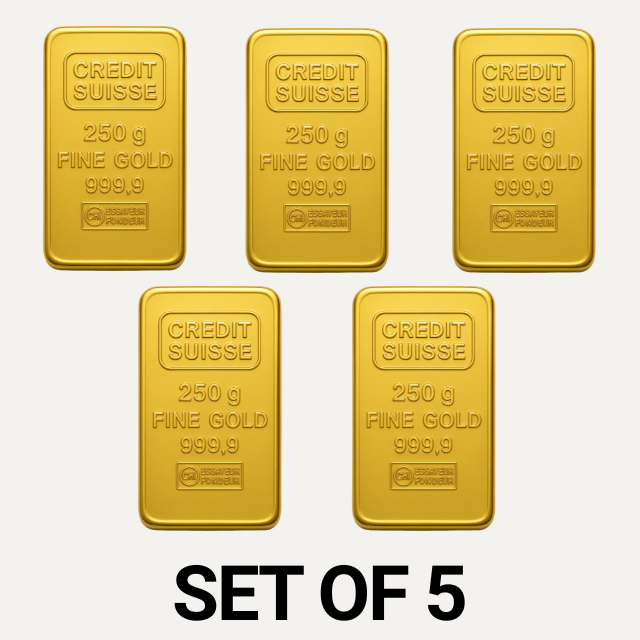 Credit Suisse 250 Gram 24 Carat Gold Bars – Set of 5 (Total 1250 Grams)