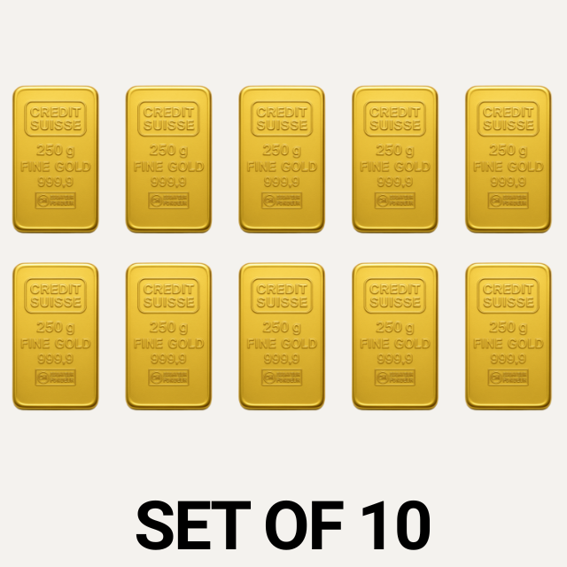 Credit Suisse 250 Gram 24 Carat Gold Bars – Set of 10 (Total 2500 Grams)