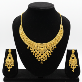 Traditional Gold Necklace Set with Earrings | 36.1g