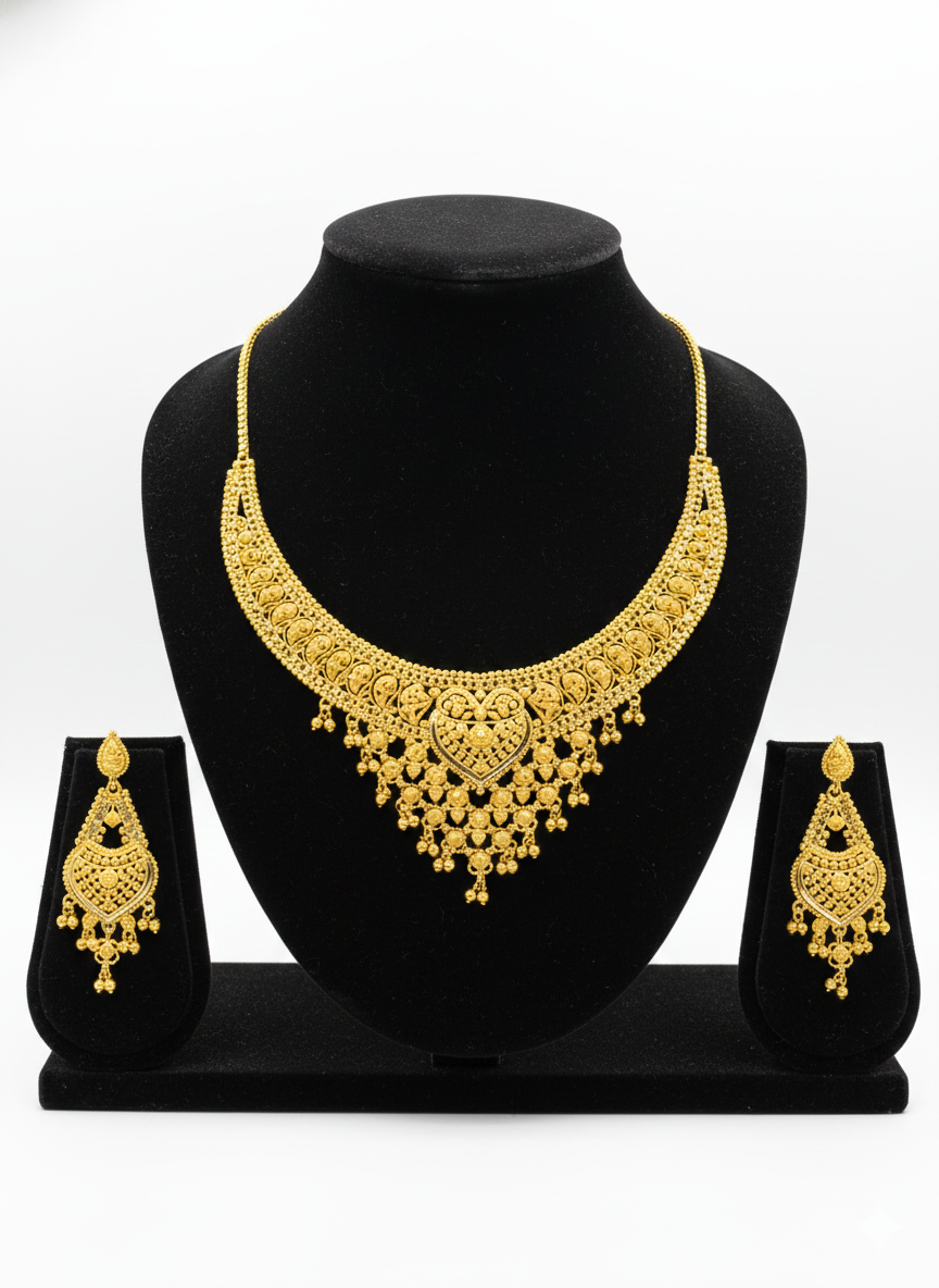 Traditional Gold Necklace Set with Earrings | 36.1g