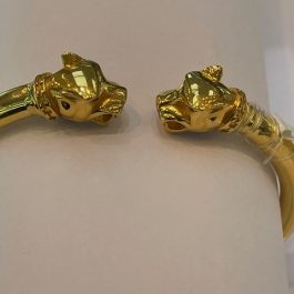 Royal Panther Open Flexible Gold Bangle with Red Eye Stones – 27.3G