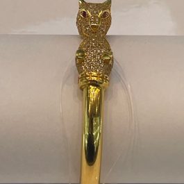 22 Carat Gold Open Panther Bangle with Red Stone Eyes & White Stones – 27.7 Grams | Flexible Designer Kada