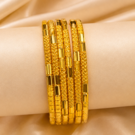 22K Gold Bangle Set (Set of 6) – Size 2.8 | 74.4g | Traditional Textured Gold Bangles