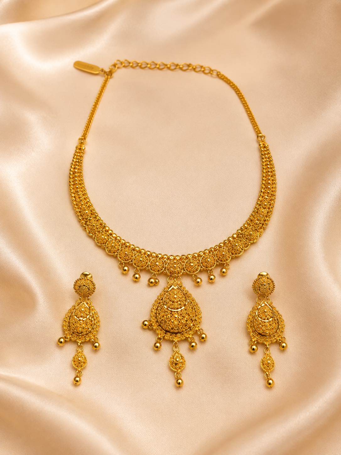 22K Gold Necklace Set (Set 5) – 41.4g | Traditional Gold Necklace with Matching Earrings