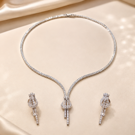18ct White Gold Necklace & Earrings Set – 29.2g | Premium White Stone Designer Jewellery Set