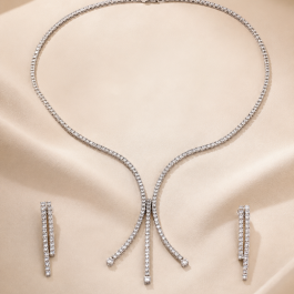 18ct White Gold Necklace & Earrings Set – 28.2g | Elegant White Stone Jewellery Set